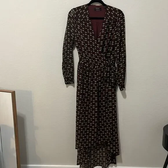 SCOTCH & SODA Atelier 4 Maroon Floral High-Low Wrap Dress, Size M - Picture 2 of 13